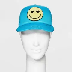 Happy Face Trucker Baseball Hat - Blue