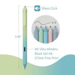 Wrapables Whisper Fusion Silent Retractable Gel Pen Set (5 Pack), 0.5mm Fine Point Black Ink