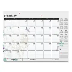 Recycled Desk Pad Calendar, Wild Flowers Artwork, 18.5 x 13, White Sheets, Black Binding/Corners,12-Month (Jan-Dec): 2026