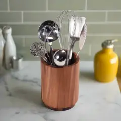 Kalmar Home Acacia Wood Rotating Lazy Susan Utensil Holder - Medium
