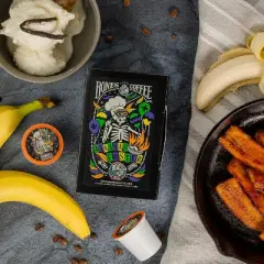 Bones Coffee Bananas Foster Banana Rum & Vanilla Flavor 12ct Single-Serve Bones Cups Coffee Pods Compatible with Keurig Coffee Maker