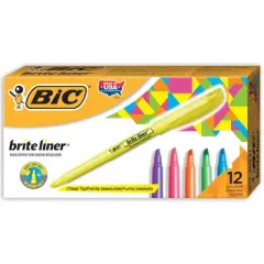 BIC&reg; Brite Liner Highlighters Markers, Assorted Colors, Chisel Tip, 12 Per Pack, 2 Packs
