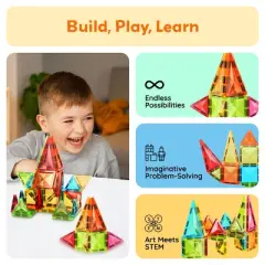 PICASSO-TILES Magnetic Tiles For Kids, Travel Size 24PCS Construction STEM Building Blocks Educational Toy