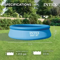 INTEX 28120EH Easy Set Inflatable Swimming Pool: 10ft x 30in &ndash; Puncture-Resistant Material &ndash; Quick Inflation &ndash; 1018 Gallon Capacity &ndash; 23in Water Depth