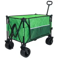 DSVIMOY Folding Wagon Cart with Bonus Picnic Mat, Drink Holders, and Side Pocket for Camping, Sports, Green Line, 37.4"*23.03"*38.98"