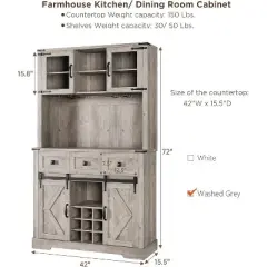72" Tall Kitchen Pantry Cabinet, Farmhouse Kitchen Hutch Storage Cabinet with Sliding Barn Door