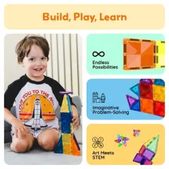 PICASSO-TILES Magnetic Tiles For Kids, Travel Size 30PCS Construction STEM Building Blocks Educational Toy