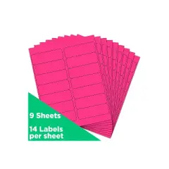 JAM Paper Address Labels 1 1/3" x 4" Neon Pink 14 Labels/Sheet 9 Sheets/Pack (359329612)