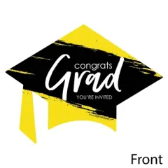 Big Dot of Happiness Yellow Graduation Party Invitations - Shaped Fill-In Invite Cards with Envelopes - Set of 12