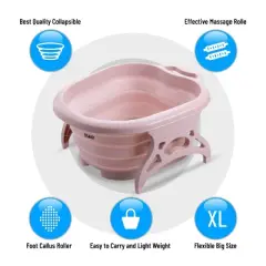 TRAKK Foot Spa- Soaking Bath Tub with Rollers- Collapsible- Pink