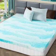 INFURNIC Mattresses Memory Foam Cooling Gel 2 Inches Mattress Bed Topper For Back Pain, Queen Size, Skin Friendly, White And Blue, 80"*60"*2"