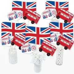 Big Dot of Happiness Cheerio, London - British UK Party Centerpiece Sticks - Table Toppers - Set of 15