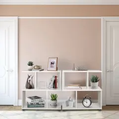 Costway 2 PCS 2-Tier Bookshelf S Shaped Bookcase Storage Rack Display Shelf w/ Foot Mats