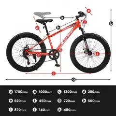 INFURNIC Bicycles Fat Tire Bike 7 Speeds Mountain Bike, Dual Disc Brake, Front Suspension, Urban Commuter City Bicycle, Orange, 67*25*40