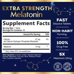 Melatonin 10mg Tablets Extra Strength Sugar Free Sleep Support for Adults - 60 Count By Nature's Nutrition