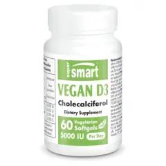 SuperSmart Vegan Vitamin D3 5000 IU / 125mcg per Day (High Absorption) - 100% Plant Based Cholecalciferol | Non-GMO & Gluten Free - 60 Softgels