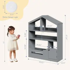Kids Bookshelf Toy Storage Organizer, Wooden Toddler Bookcase, Children's Book House Three-Story Book House, Kids Reading Nook