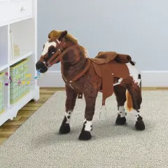 Qaba Sound-Making Ride on Horse Stuffed Animal for Kids with Padding, Stuffed Animal Horse Toy for Girls and Boys, Plush Horse Gift with Soft Feel