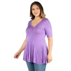 24seven Comfort Apparel Women's Plus Henley Tunic Top-Lilac-3X