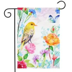 Whimsical Bird Spring Burlap Garden Flag Floral 18" x 12.5" Briarwood Lane