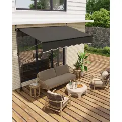 118"x67" Retractable Awning, Iron Stand Tool-Free Installation, Sun Shade for Window, Balcony, Patio