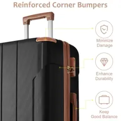 Coolife Luggage Sets 3 Piece, Hard shell ABS Lightweight Durable Suitcases with Double Spinner Wheels 20/24/28 Inch (Black Brown)