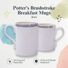 Portmeirion Potter's 9oz Brushstroke Breakfast Mug, Set of 4, Elegant Earthenware Tea Mugs with Handle, Ideal Gift for Coffee Lovers - Grey