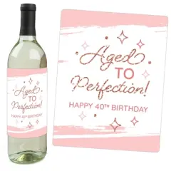 Big Dot of Happiness 40th Pink Rose Gold Birthday Party Decorations for Women and Men Wine Bottle Label Stickers 4 Ct