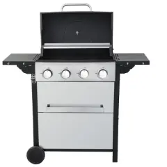 Dolonm 4-Burner Gas Grill 34,200BTU w/Stainless Steel & Enamel Grids, Foldable Side Table & Thermometer - Outdoor BBQ