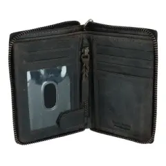 CTM Men's Hunter Leather Zip-Around Bifold Chain Wallet