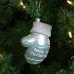 Northlight Baby's 1st Christmas Glass Mitten Holiday Ornament - 4" - Mint Green