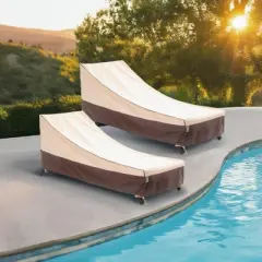 F&J Outdoors Premium Waterproof Outdoor Patio Chaise Lounge Covers - Beige+Coffee - 2 Packs