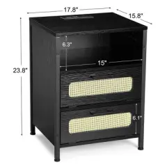 Nightstand with Charging Station, Modern End Table with USB Ports and Outlets