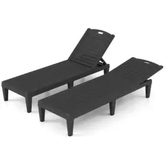 Costway Chaise Lounge Chairs Set of 2 with 5-Position Adjustable Backrests Easy Assembly Black/White/Brown
