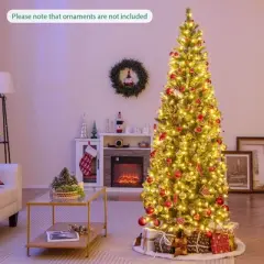 Costway 7 FT Pre-Lit Artificial Christmas Tree with 818 Snowy Branch Tips 350 LED Lights