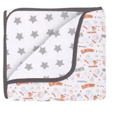 Bacati - Boys Basketball Muslin Orange Gray 8 pc Crib Bedding Set with Long Rail Guard Cover