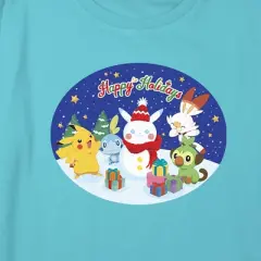 Girl's Pokemon Happy Holidays Snowman Pikachu Crop Top T-Shirt