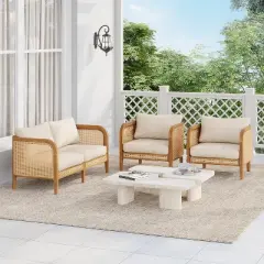 Christopher Knight Home Maciej 3 Piece Outdoor Rustic Acacia Wood and Rattan Seating Set