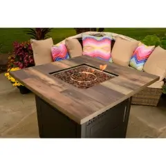 Endless Summer The Harris 38" Square LP Gas Outdoor Fire Pit with Faux Wood Mantel Brown