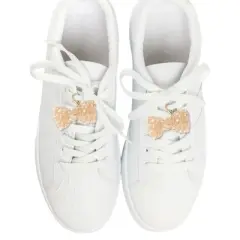 Unique Bargains Beaded Bow Shoelace Charms Gold Tone 1 Pair