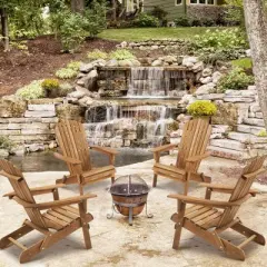 Gulches 2PC Outdoor Folding Adirondack Chair Wooden Lounge Patio Chair for Garden,Garden, Lawn, Backyard, Deck, Pool Side, Fire Pit,Half,Brown