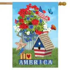 I Love America Patriotic House Flag 28" x 40" Summer Floral Briarwood Lane
