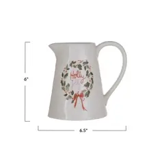 Storied Home 1 Quart Stoneware Pitcher with Gold Electroplating "Holly Jolly", Multicolor