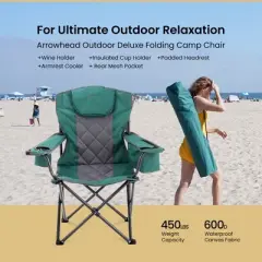 Arrowhead Outdoor Portable Folding Camping Quad Chair w/ 6-Can Cooler, Heavy-Duty Carrying Bag, Supports up to 450lbs (Forest Green)