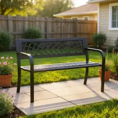 BestMassage Garden Bench 45 Inch Outdoor Bench with Comfortable Plastic Backrest and Armrests, Black
