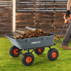 VEVOR Garden Cart, Durable Poly Dump Cart with Simple Assembly Steel Structure, Versatile Dump Wagon with Dual-Function Handle, Handy Wheelbarrow