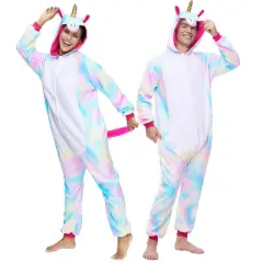 Joyfy Unisex Adult Pajama Plush Jumpsuit, Halloween One Piece Unicorn Animal Sleepwear Costume for Halloween Cosplay Themed Party