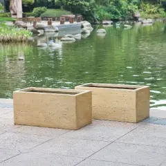 Christopher Knight Home Jeans Outdoor Modern Minimalist Lightweight Concrete Rectangle Planter Boxes (Set of 2)