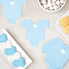 Blue Panda 50-Pack Die-Cut Light Blue Disposable Paper Napkins, Boys One Piece Outfit Design Baby Shower