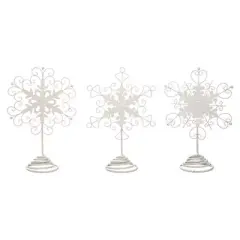 Transpac Set of 3 Metal Snowflake Tree Toppers Elegant White Christmas Decorations for Indoor Holiday Decor